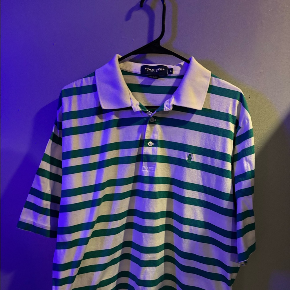 Ralph Lauren Green and White Striped Polo Shirt